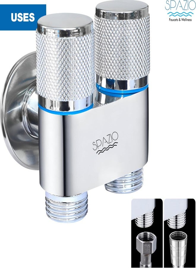 SPAZIO صنبور زاوية 2 في 1 من SPAZIO، فضي | صمام زاوية | صمام زاوية ثنائي الاتجاه (عبوة من قطعة واحدة) لحنفيات الحمام/حوض الغسيل ذات حافة جدارية، صنبور زاوية (نوع تركيب جداري) نحاسي - Image 5